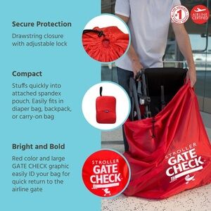 Gate Check air travel Bag for Standard and Double Strollers red